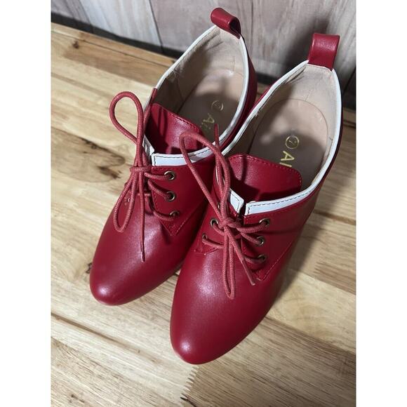 Allegra K Bright Red Heel Boots Lace Up - Picture 7 of 10